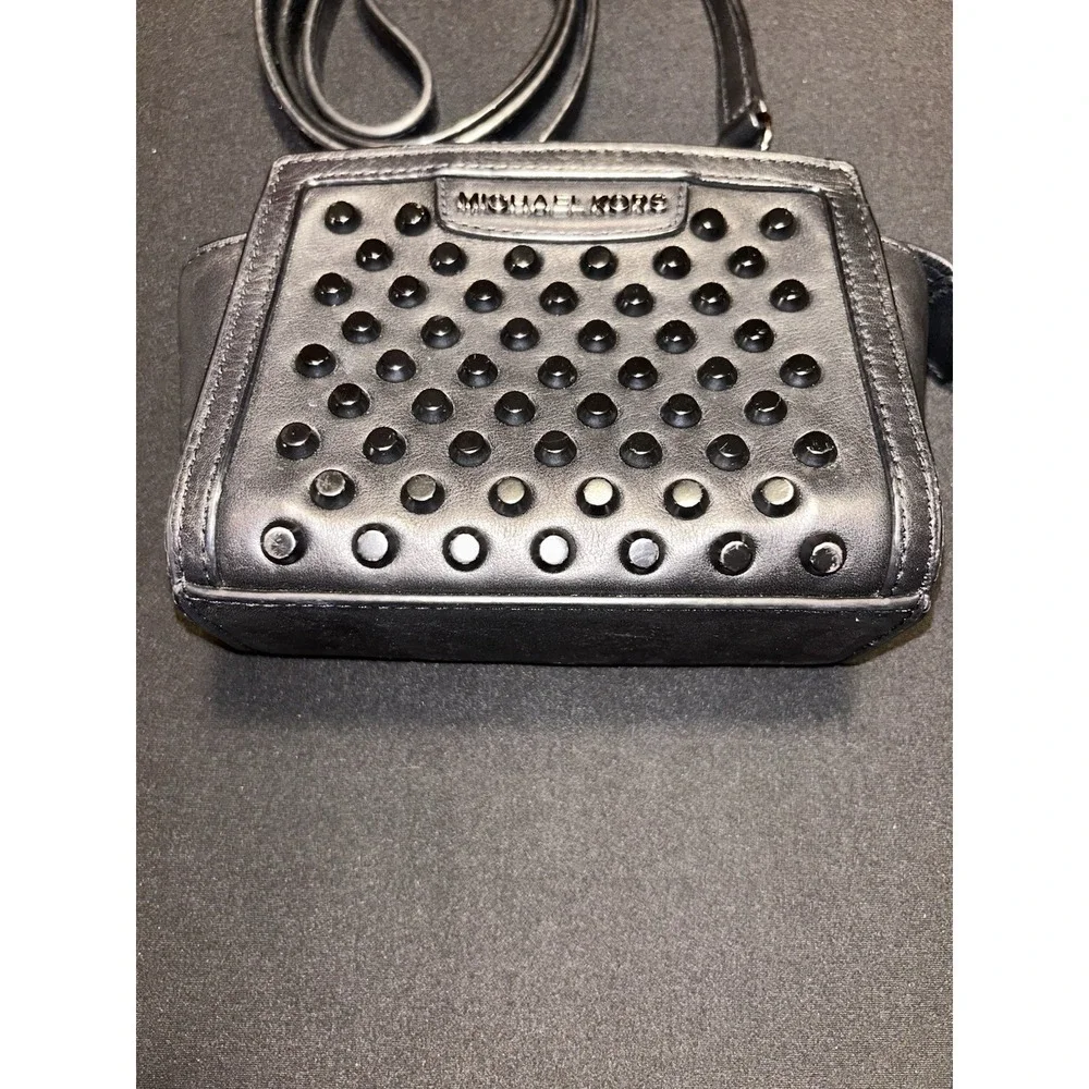Michael Kors Vintage Black Leather Studded Crossbody Bag Purse Y2K Grunge Small
